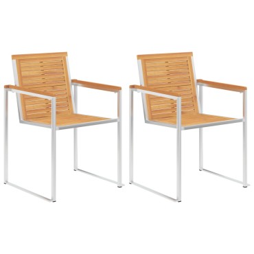 vidaXL Καρέκλες Κήπου 2 τεμ. από Μασίφ Ξύλο Teak/Ατσάλι με Μαξιλάρια 60x56x85cm