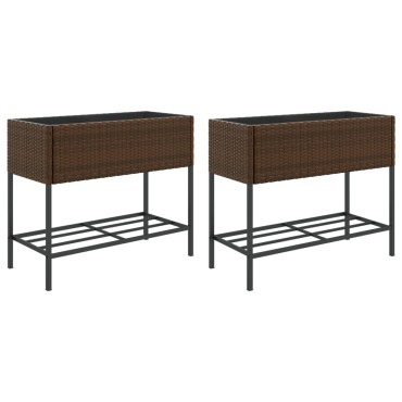 vidaXL Γλάστρες Κήπου με Ράφια 2 τεμ. Καφέ 90x40x75εκ Συνθ. Ρατάν