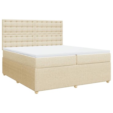 vidaXL Κρεβάτι Boxspring με Στρώμα Κρεμ 200x200cm Υφασμάτινο 1 τεμ. - Διπλό
