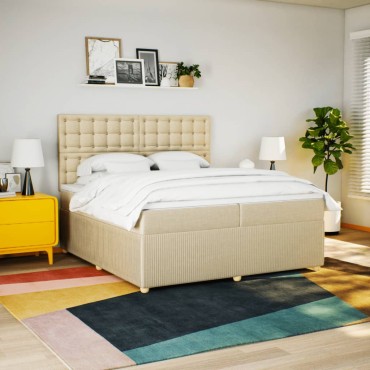 vidaXL Κρεβάτι Boxspring με Στρώμα Κρεμ 200x200cm Υφασμάτινο 1 τεμ. - Διπλό