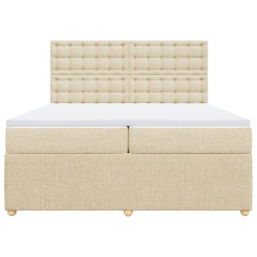 vidaXL Κρεβάτι Boxspring με Στρώμα Κρεμ 200x200cm Υφασμάτινο 1 τεμ. - Διπλό