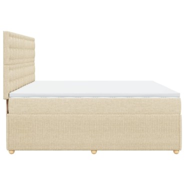 vidaXL Κρεβάτι Boxspring με Στρώμα Κρεμ 200x200cm Υφασμάτινο 1 τεμ. - Διπλό
