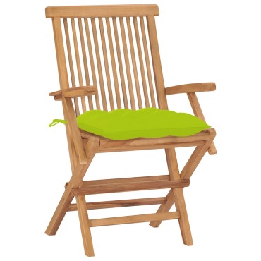 vidaXL Καρέκλες Κήπου 2 τεμ. Μασίφ Ξύλο Teak με Φωτ. Πράσινα Μαξιλάρια 55x60x89cm