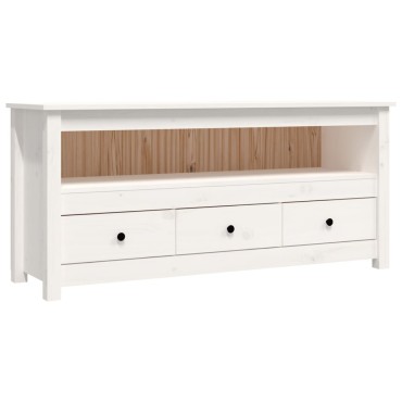 vidaXL Έπιπλο Τηλεόρασης Λευκό 114x35x52cm από Μασίφ Ξύλο Πεύκου