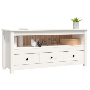 vidaXL Έπιπλο Τηλεόρασης Λευκό 114x35x52cm από Μασίφ Ξύλο Πεύκου