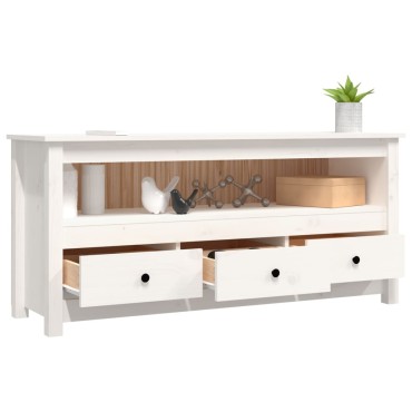 vidaXL Έπιπλο Τηλεόρασης Λευκό 114x35x52cm από Μασίφ Ξύλο Πεύκου