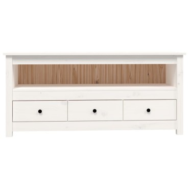 vidaXL Έπιπλο Τηλεόρασης Λευκό 114x35x52cm από Μασίφ Ξύλο Πεύκου