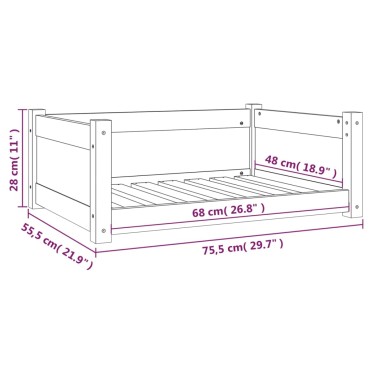 vidaXL Κρεβάτι Σκύλου 75,5x55,5x28 εκ. από Μασίφ Ξύλο Πεύκου