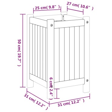 vidaXL Ζαρντινιέρα Κήπου με Επένδυση 31x31x50 εκ. Μασίφ Ξύλο Ακακίας