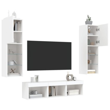 vidaXL Έπιπλα Τοίχου Τηλεόρασης 5 τεμ LED Λευκά από Επεξεργασμένο Ξύλο