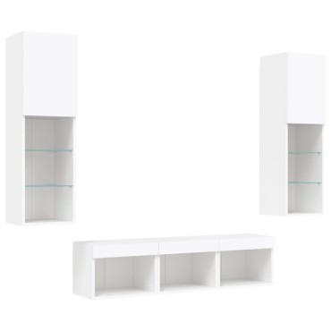 vidaXL Έπιπλα Τοίχου Τηλεόρασης 5 τεμ LED Λευκά από Επεξεργασμένο Ξύλο