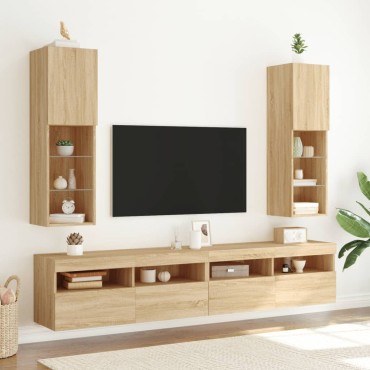 vidaXL Έπιπλα Τηλεόρασης με LED 2 τεμ. Sonoma Δρυς 30,5x30x102cm