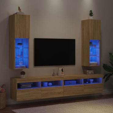 vidaXL Έπιπλα Τηλεόρασης με LED 2 τεμ. Sonoma Δρυς 30,5x30x102cm
