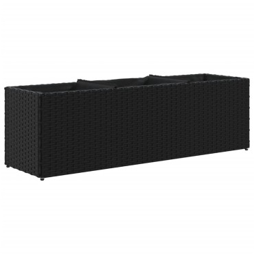 vidaXL Ζαρντινιέρα Κήπου Μαύρη 105x30x32 εκ. Συνθ. Ρατάν με 3 Γλάστρες