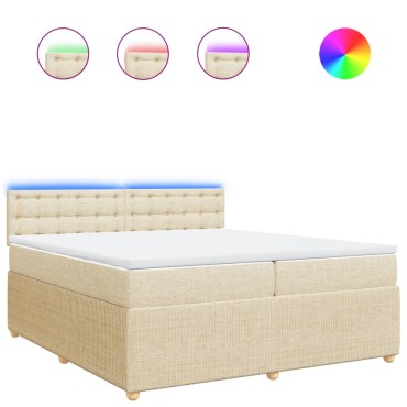 vidaXL Κρεβάτι Boxspring με Στρώμα Κρεμ 200x200cm Υφασμάτινο 1 τεμ. - Διπλό