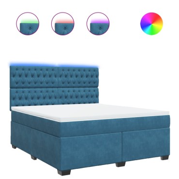 vidaXL Κρεβάτι Boxspring με Στρώμα Μπλε 180x200 εκ. Βελούδινο
