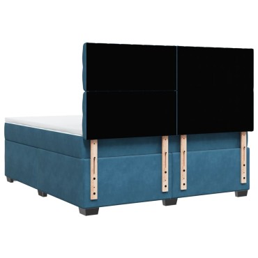 vidaXL Κρεβάτι Boxspring με Στρώμα Μπλε 180x200 εκ. Βελούδινο