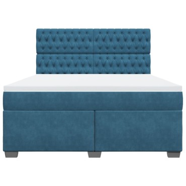vidaXL Κρεβάτι Boxspring με Στρώμα Μπλε 180x200 εκ. Βελούδινο