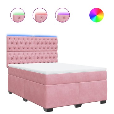 vidaXL Κρεβάτι Boxspring με Στρώμα Ροζ 140x200 εκ. Βελούδινο