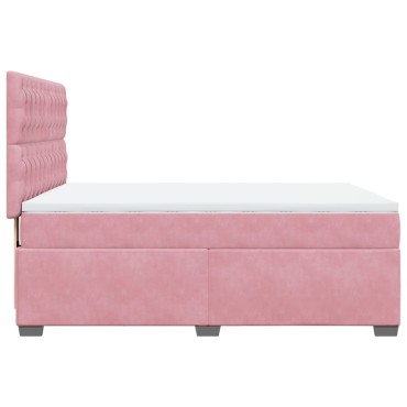 vidaXL Κρεβάτι Boxspring με Στρώμα Ροζ 140x200 εκ. Βελούδινο
