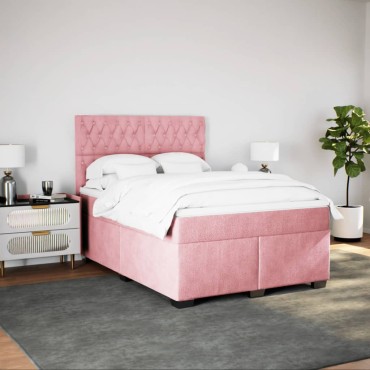 vidaXL Κρεβάτι Boxspring με Στρώμα Ροζ 140x200 εκ. Βελούδινο
