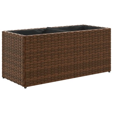 vidaXL Ζαρντινιέρα Κήπου Καφέ 72x30x32 εκ. Συνθ. Ρατάν με 2 Γλάστρες