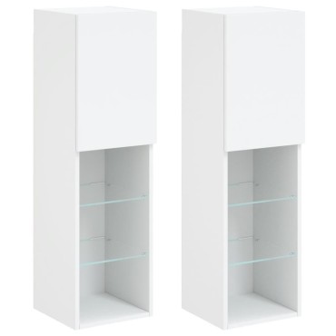vidaXL Έπιπλα Τηλεόρασης με LED 2 τεμ. Λευκά 30,5x30x102cm