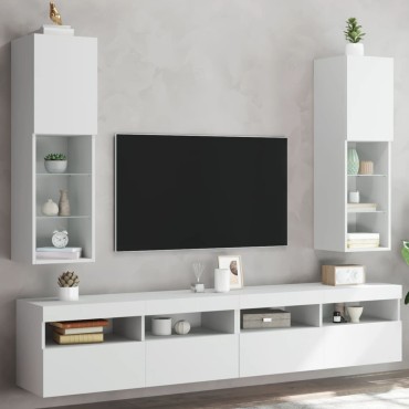 vidaXL Έπιπλα Τηλεόρασης με LED 2 τεμ. Λευκά 30,5x30x102cm