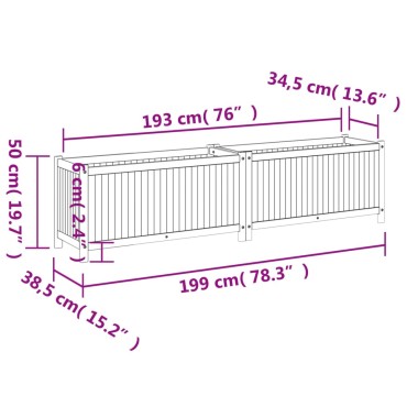 vidaXL Ζαρντινιέρα Κήπου με Επένδυση 199x38,5x50εκ. Μασίφ Ξύλο Ακακίας
