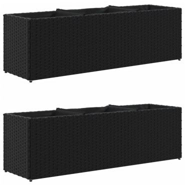 vidaXL Ζαρντινιέρες Κήπου Μαύρες 105x30x32εκ Συνθ. Ρατάν με 3 Γλάστρες