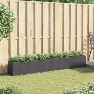 vidaXL Ζαρντινιέρες Κήπου Μαύρες 105x30x32εκ Συνθ. Ρατάν με 3 Γλάστρες
