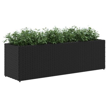 vidaXL Ζαρντινιέρες Κήπου Μαύρες 105x30x32εκ Συνθ. Ρατάν με 3 Γλάστρες