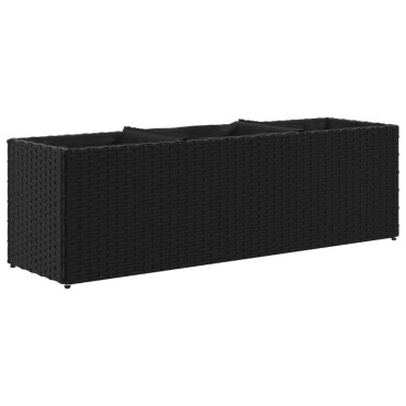 vidaXL Ζαρντινιέρες Κήπου Μαύρες 105x30x32εκ Συνθ. Ρατάν με 3 Γλάστρες