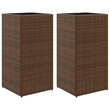vidaXL Ζαρντινιέρες Κήπου 2 τεμ. Καφέ 40x40x80 εκ. από Συνθετικό Ρατάν