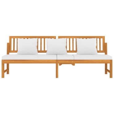 vidaXL Καναπές Κρεβάτι 200x60x75cm Μασίφ Ακακία με Κρεμ Μαξιλάρι