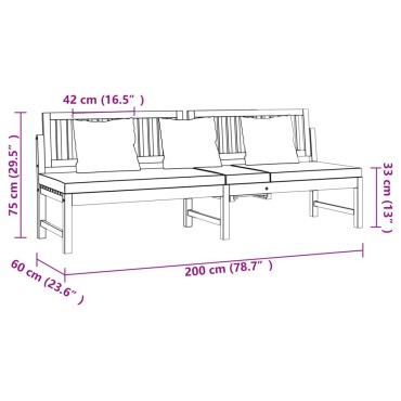 vidaXL Καναπές Κρεβάτι 200x60x75cm Μασίφ Ακακία με Κρεμ Μαξιλάρι