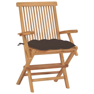 vidaXL Καρέκλες Κήπου 2 τεμ. από Μασίφ Ξύλο Teak με Taupe Μαξιλάρια 55x60x89cm