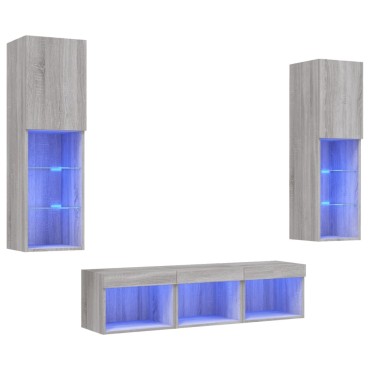 vidaXL Έπιπλα Τοίχου Τηλεόρασης 5 τεμ. LED Γκρι Sonoma από Επεξ. Ξύλο