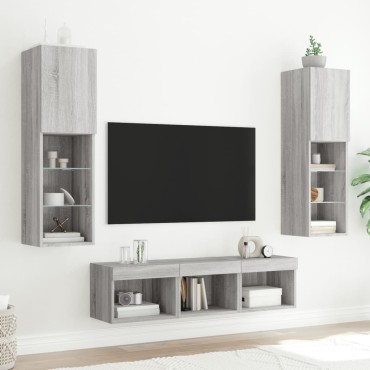 vidaXL Έπιπλα Τοίχου Τηλεόρασης 5 τεμ. LED Γκρι Sonoma από Επεξ. Ξύλο