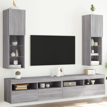 vidaXL Έπιπλα Τηλεόρασης με LED 2 τεμ. Γκρι Sonoma 30,5x30x102cm