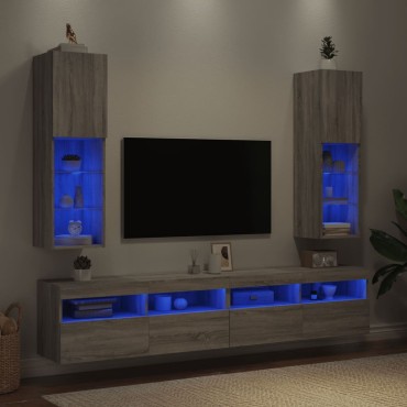 vidaXL Έπιπλα Τηλεόρασης με LED 2 τεμ. Γκρι Sonoma 30,5x30x102cm