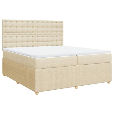 vidaXL Κρεβάτι Boxspring με Στρώμα Κρεμ 200x200cm Υφασμάτινο 1 τεμ. - Διπλό