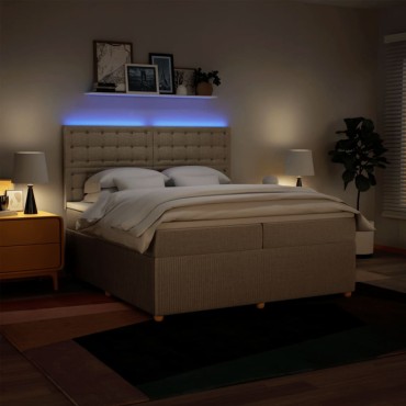 vidaXL Κρεβάτι Boxspring με Στρώμα Κρεμ 200x200cm Υφασμάτινο 1 τεμ. - Διπλό