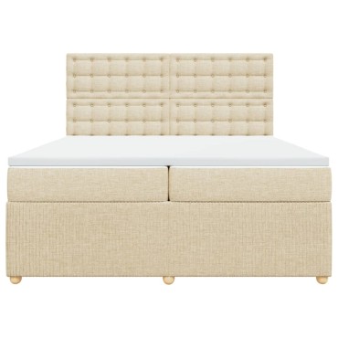 vidaXL Κρεβάτι Boxspring με Στρώμα Κρεμ 200x200cm Υφασμάτινο 1 τεμ. - Διπλό