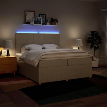 vidaXL Κρεβάτι Boxspring με Στρώμα Κρεμ 200x200cm Υφασμάτινο 1 τεμ. - Διπλό