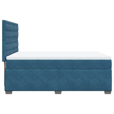 vidaXL Κρεβάτι Boxspring με Στρώμα Μπλε 160x200cm Βελούδινο 1 τεμ. - Διπλό
