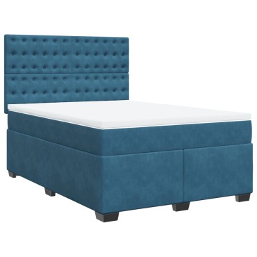 vidaXL Κρεβάτι Boxspring με Στρώμα Μπλε 160x200cm Βελούδινο 1 τεμ. - Διπλό