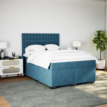 vidaXL Κρεβάτι Boxspring με Στρώμα Μπλε 160x200cm Βελούδινο 1 τεμ. - Διπλό