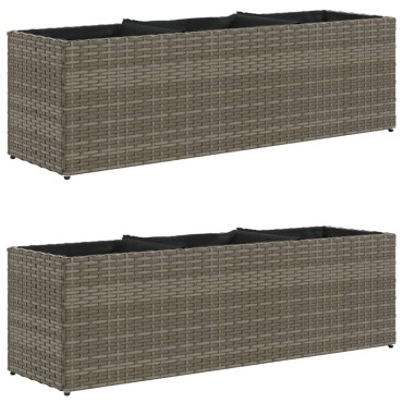 vidaXL Ζαρντινιέρα Κήπου Γκρι 105x30x32 εκ. Συνθ. Ρατάν με 3 Γλάστρες