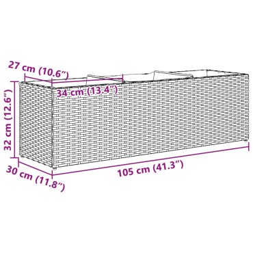 vidaXL Ζαρντινιέρα Κήπου Γκρι 105x30x32 εκ. Συνθ. Ρατάν με 3 Γλάστρες